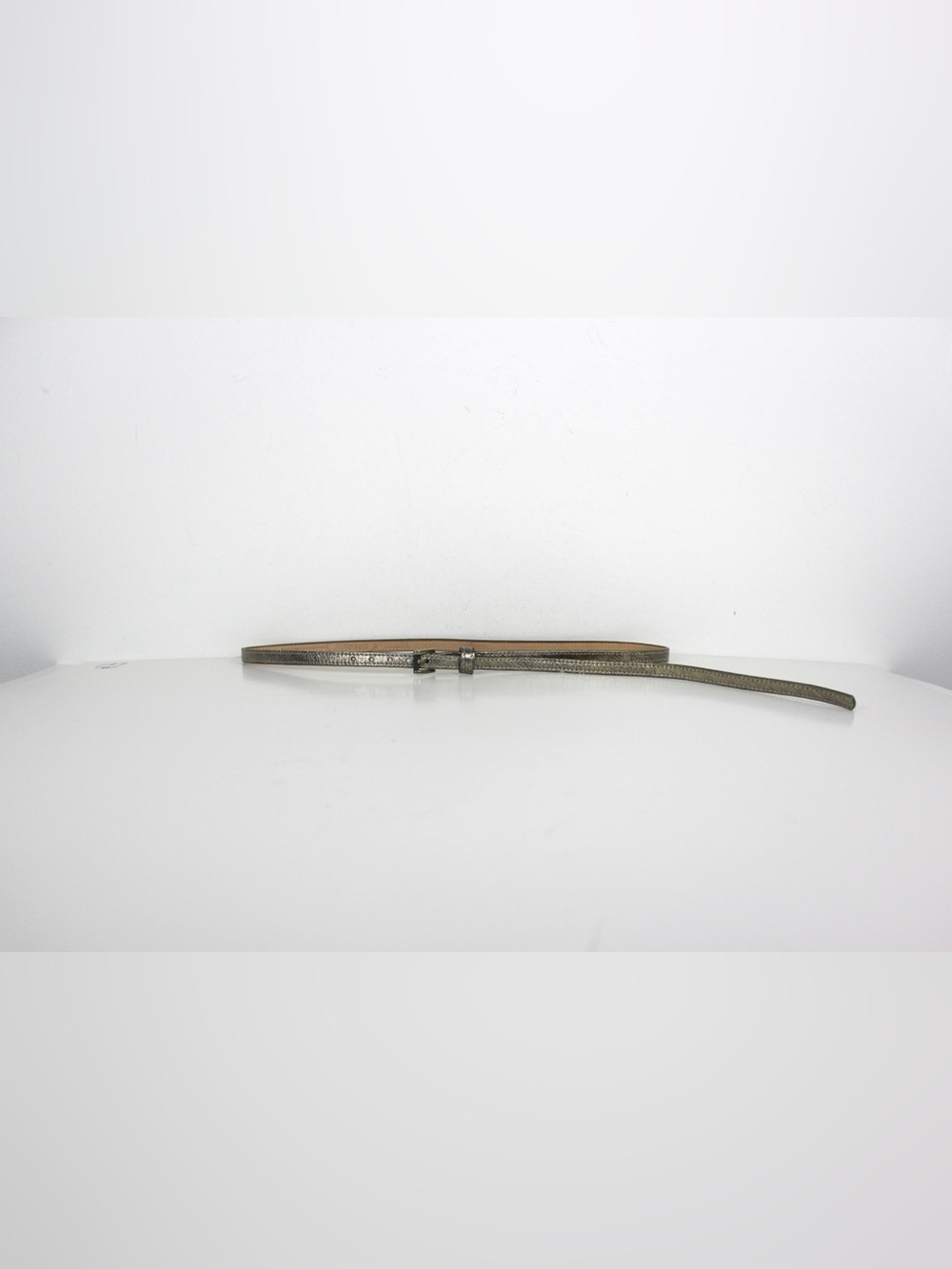 Vintage Metallic Gold Genuine Leather Belt with Gold Buckle Long Tail Skinny